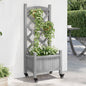 Jardinera con enrejado y ruedas madera maciza de abeto gris
