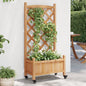 Jardinera con enrejado y ruedas madera maciza de abeto gris