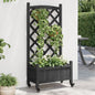 Jardinera con enrejado y ruedas madera maciza de abeto gris