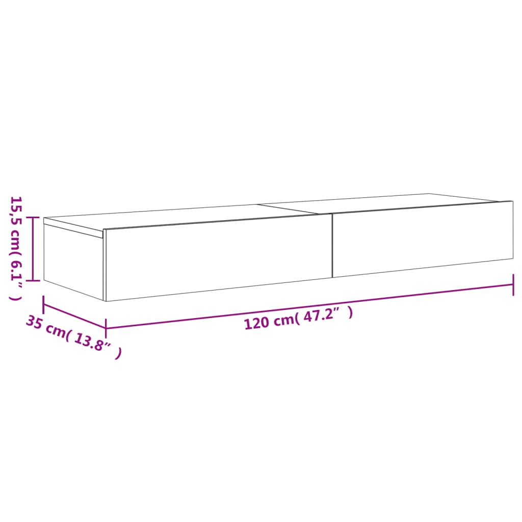 Mueble de TV con luces LED 2 uds gris hormigón 60x35x15,5 cm