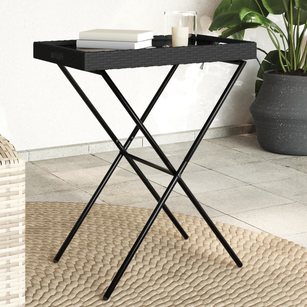 Mesa con bandeja plegable ratán sintético beige 65x40x75 cm