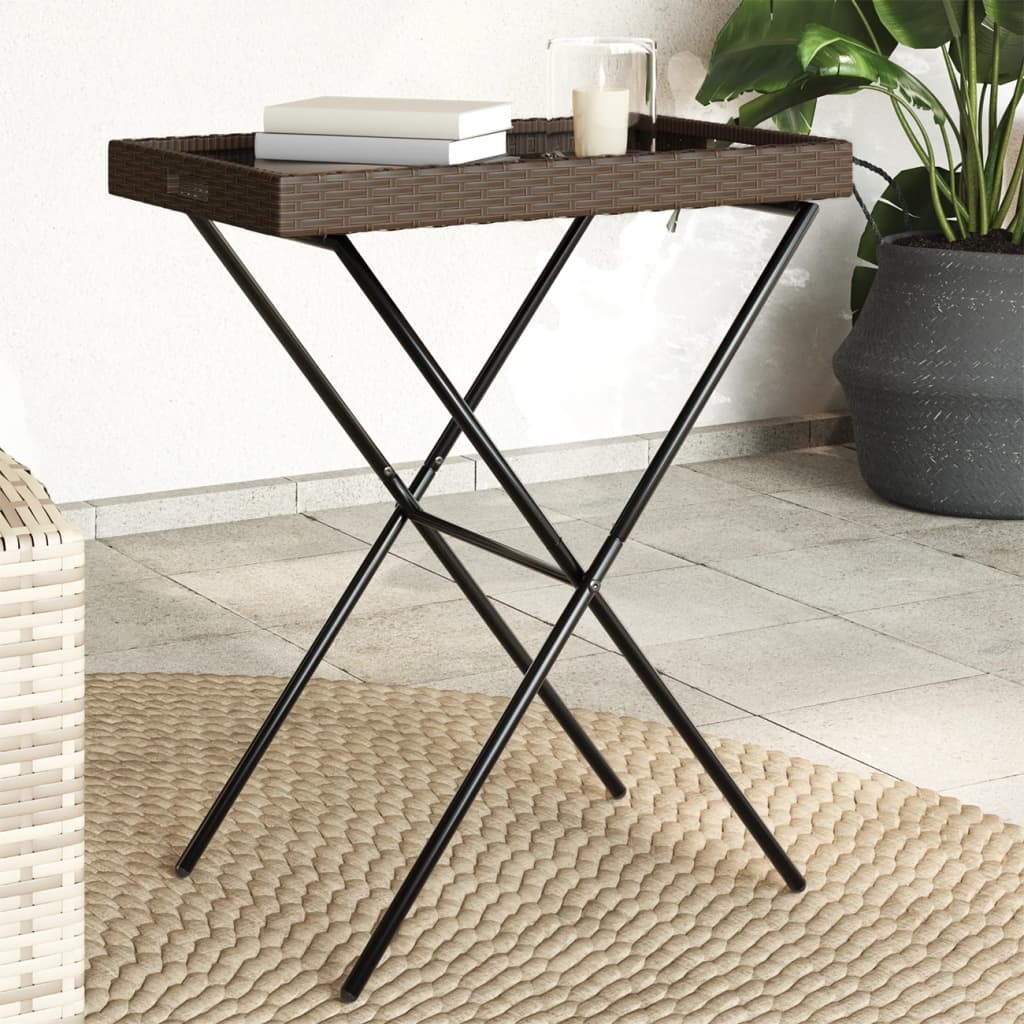 Mesa con bandeja plegable ratán sintético beige 65x40x75 cm