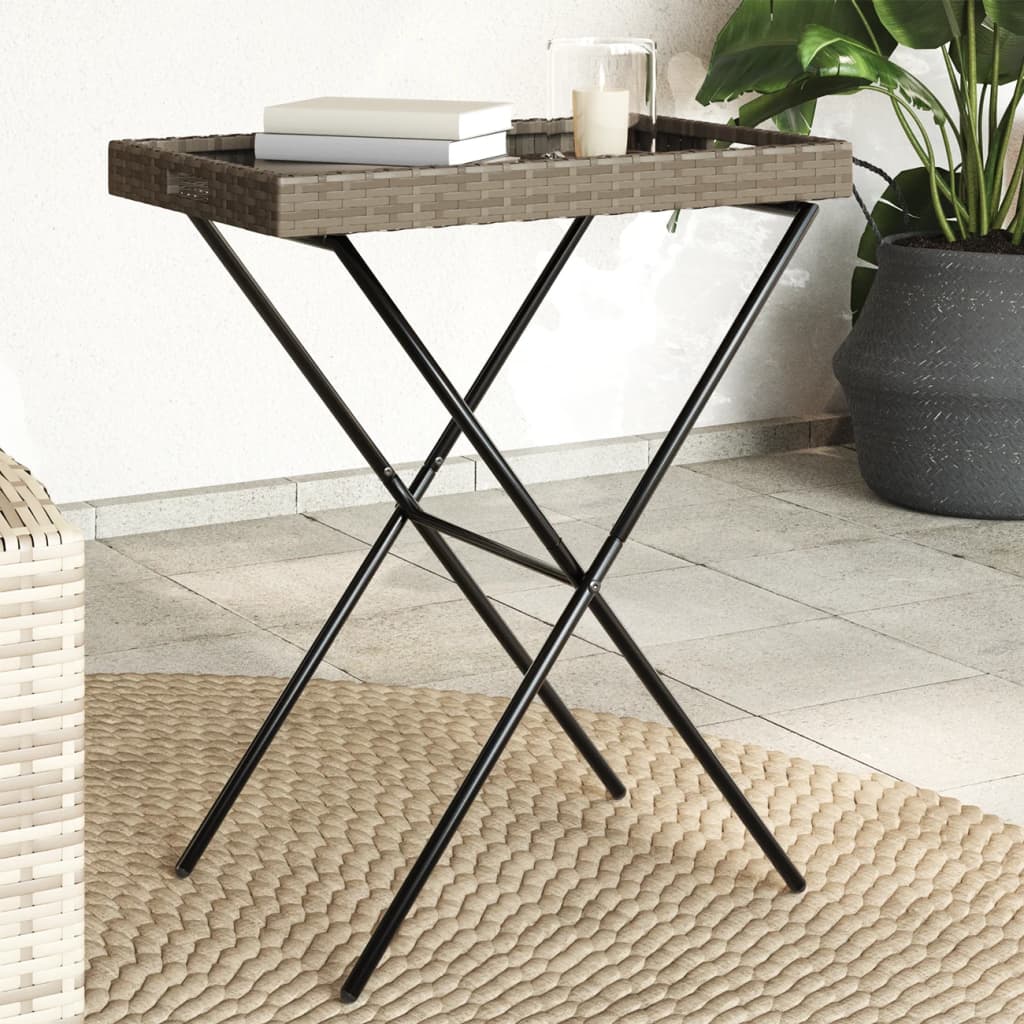 Mesa con bandeja plegable ratán sintético beige 65x40x75 cm