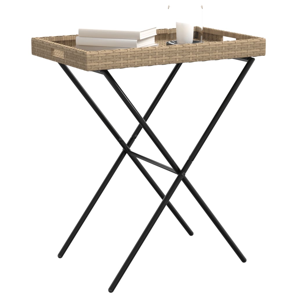Mesa con bandeja plegable ratán sintético beige 65x40x75 cm