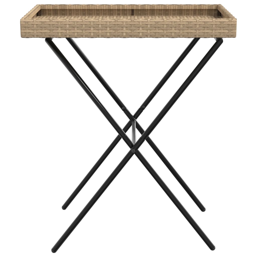 Mesa con bandeja plegable ratán sintético beige 65x40x75 cm