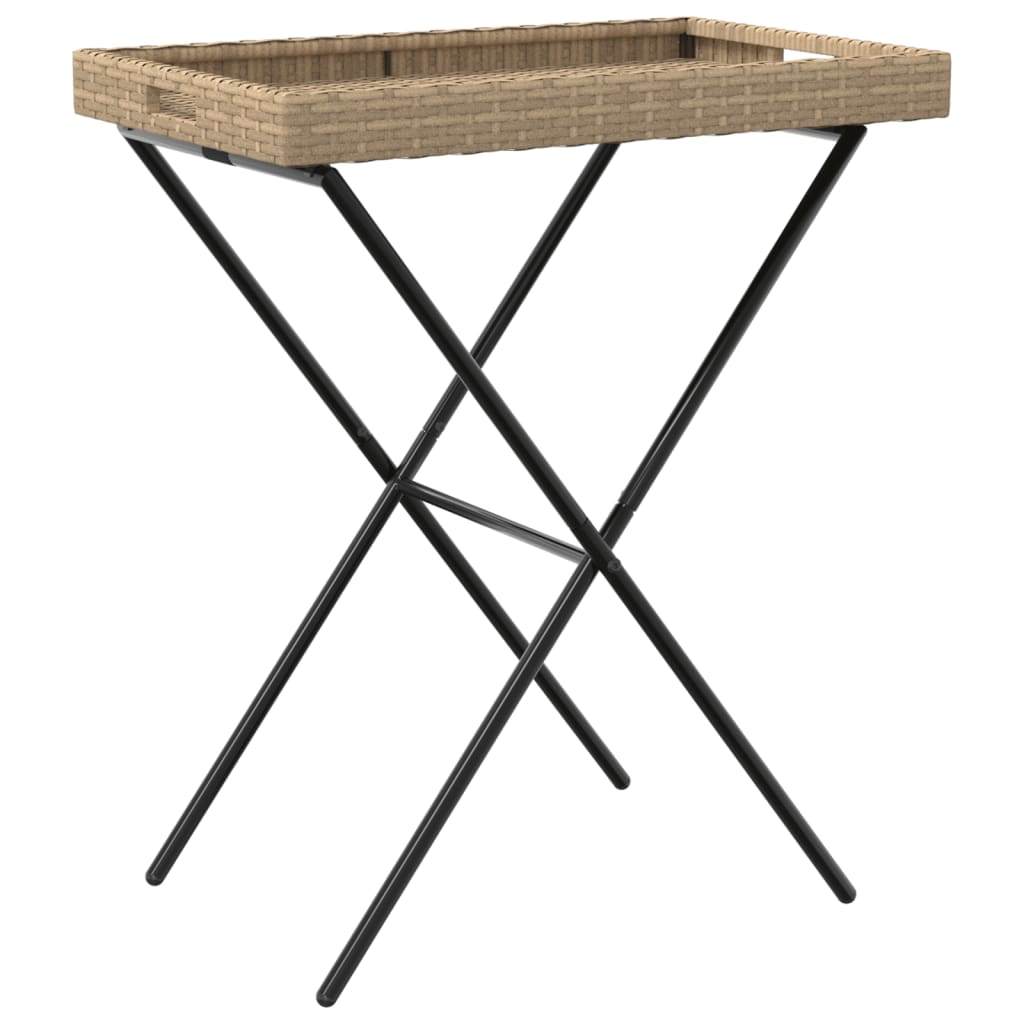 Mesa con bandeja plegable ratán sintético beige 65x40x75 cm