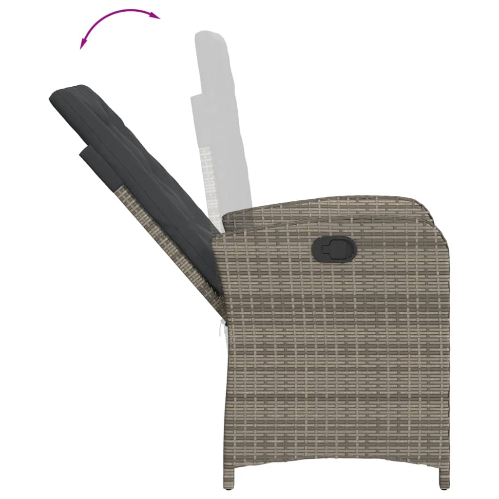 Sillón reclinable de jardín con cojines ratán sintético gris