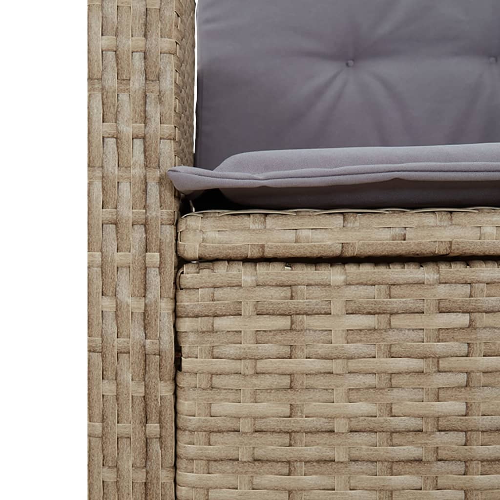 Sillón reclinable de jardín con cojines ratán PE beige mixto