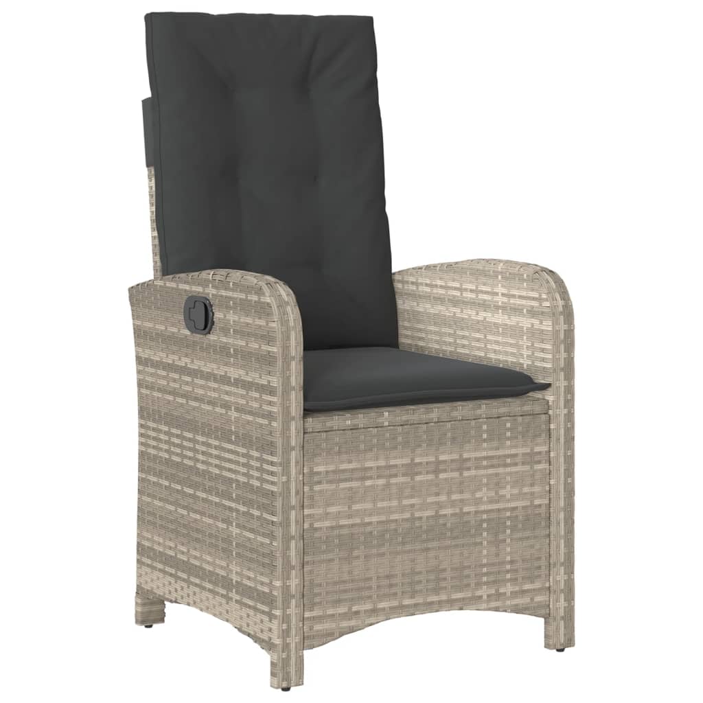 Sillón de jardín reclinable con cojines ratán PE gris claro