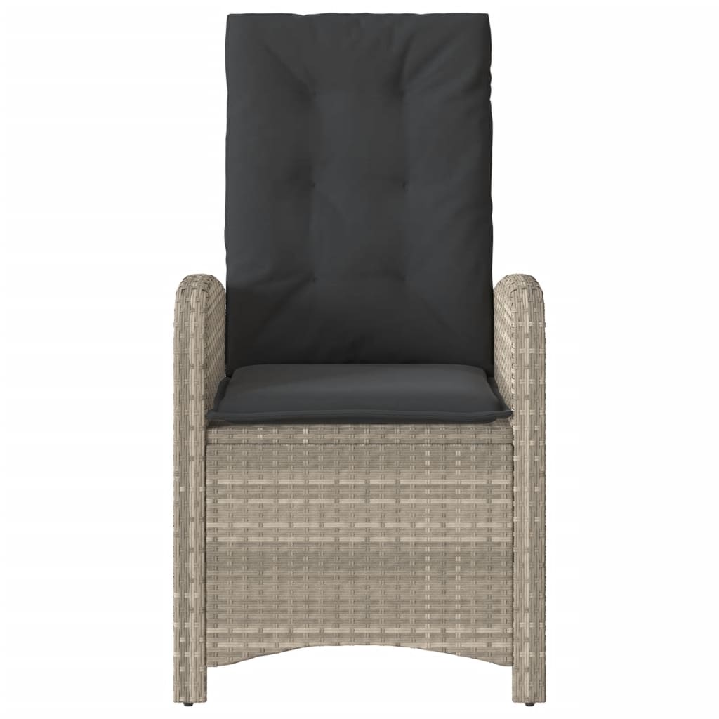 Sillón de jardín reclinable con cojines ratán PE gris claro