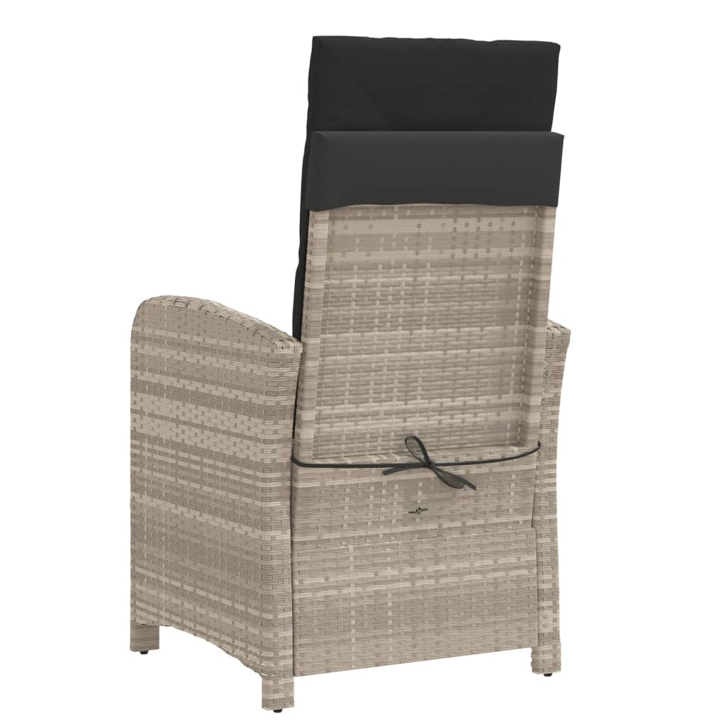 Sillón de jardín reclinable con cojines ratán PE gris claro