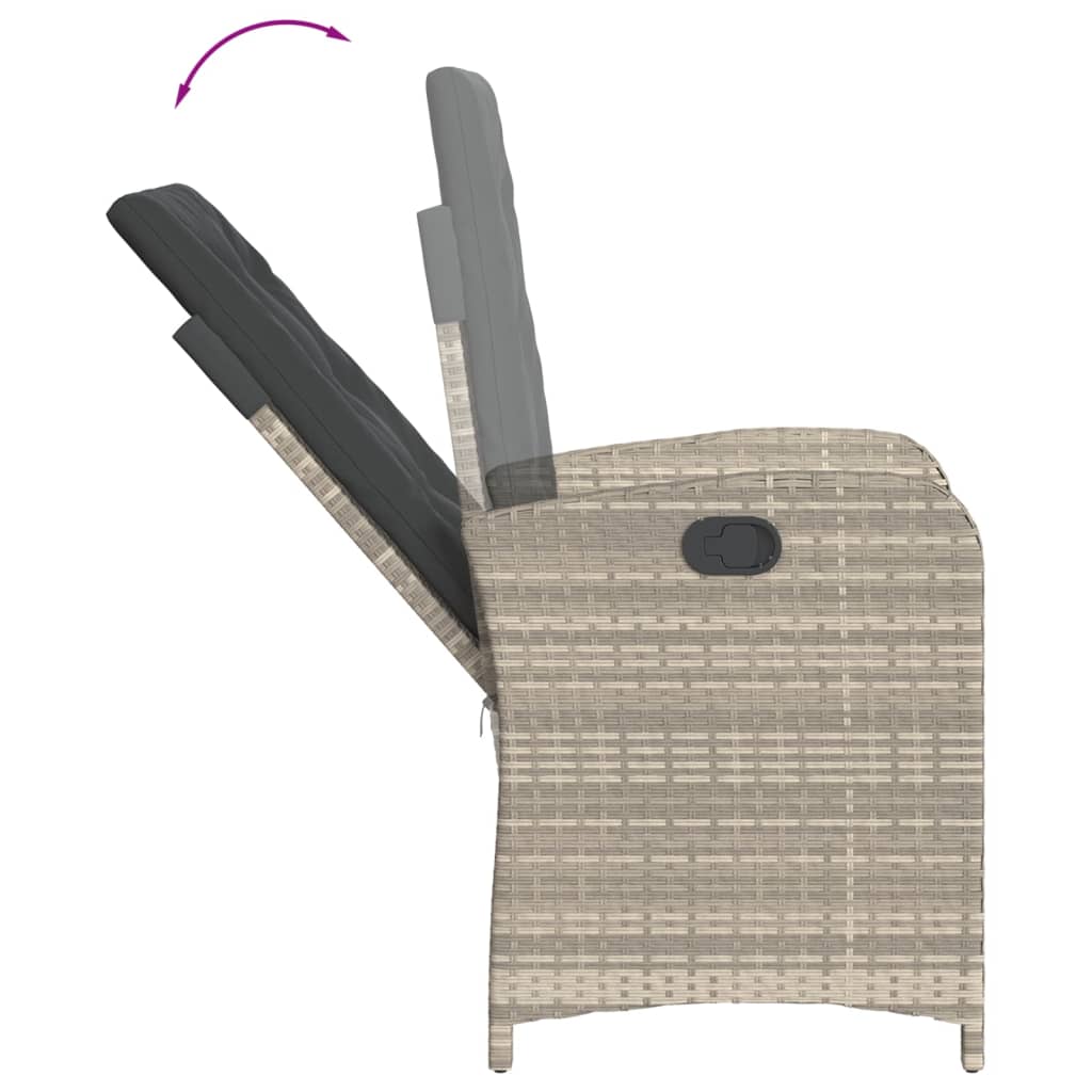 Sillón de jardín reclinable con cojines ratán PE gris claro