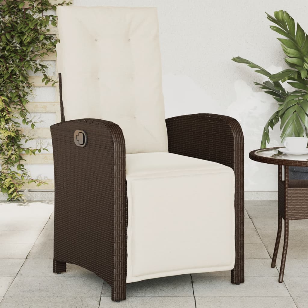 Sillón reclinable de jardín con reposapiés ratán PE beige