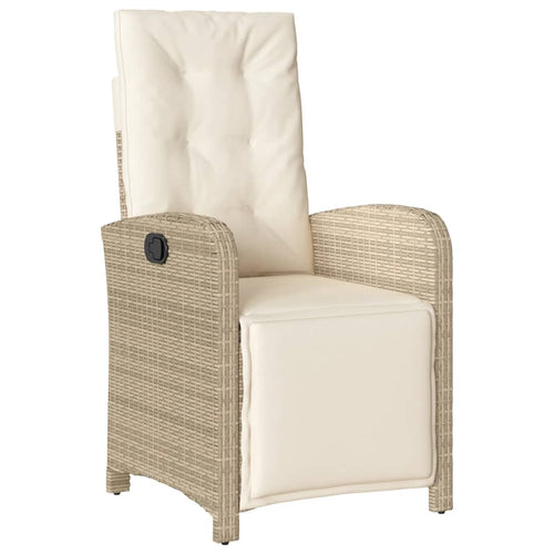 Beige PE rattan garden recliner with footrest