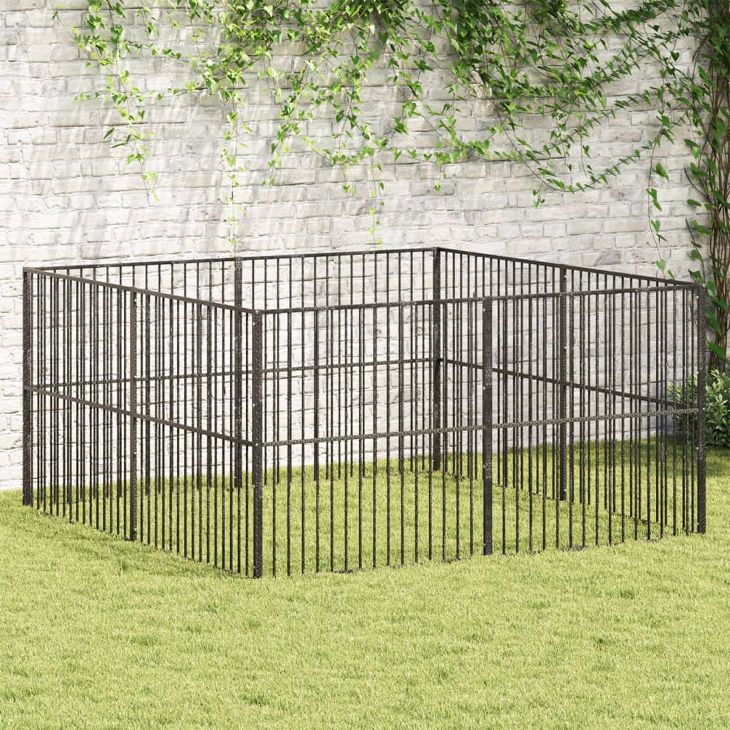 Corralito para perros con 12 paneles acero galvanizado negro