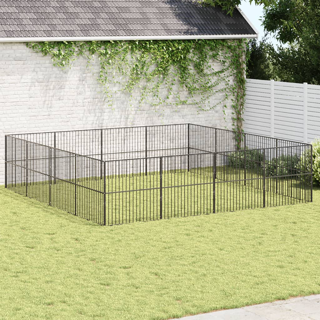 Corralito para perros con 12 paneles acero galvanizado negro