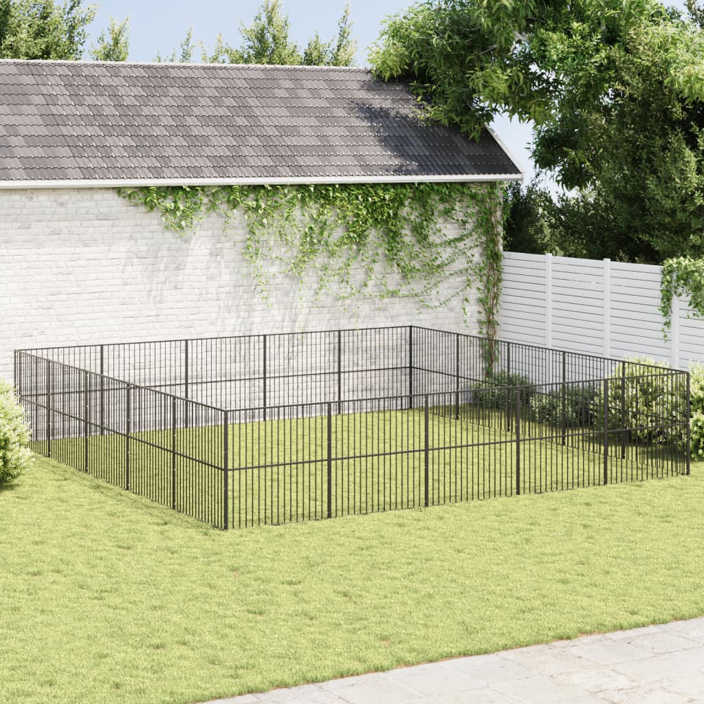 Corralito para perros con 12 paneles acero galvanizado negro
