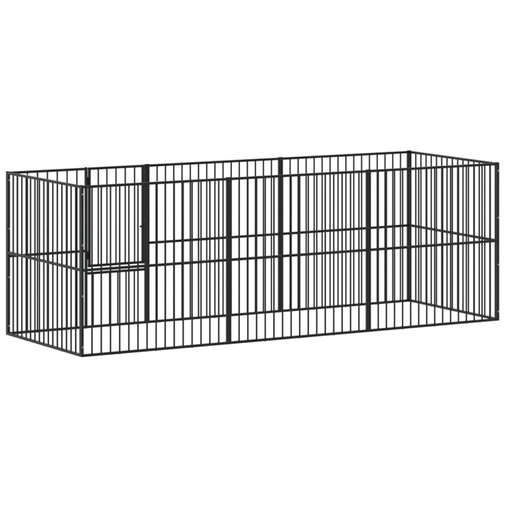 Corralito para perros con 8 paneles acero galvanizado negro