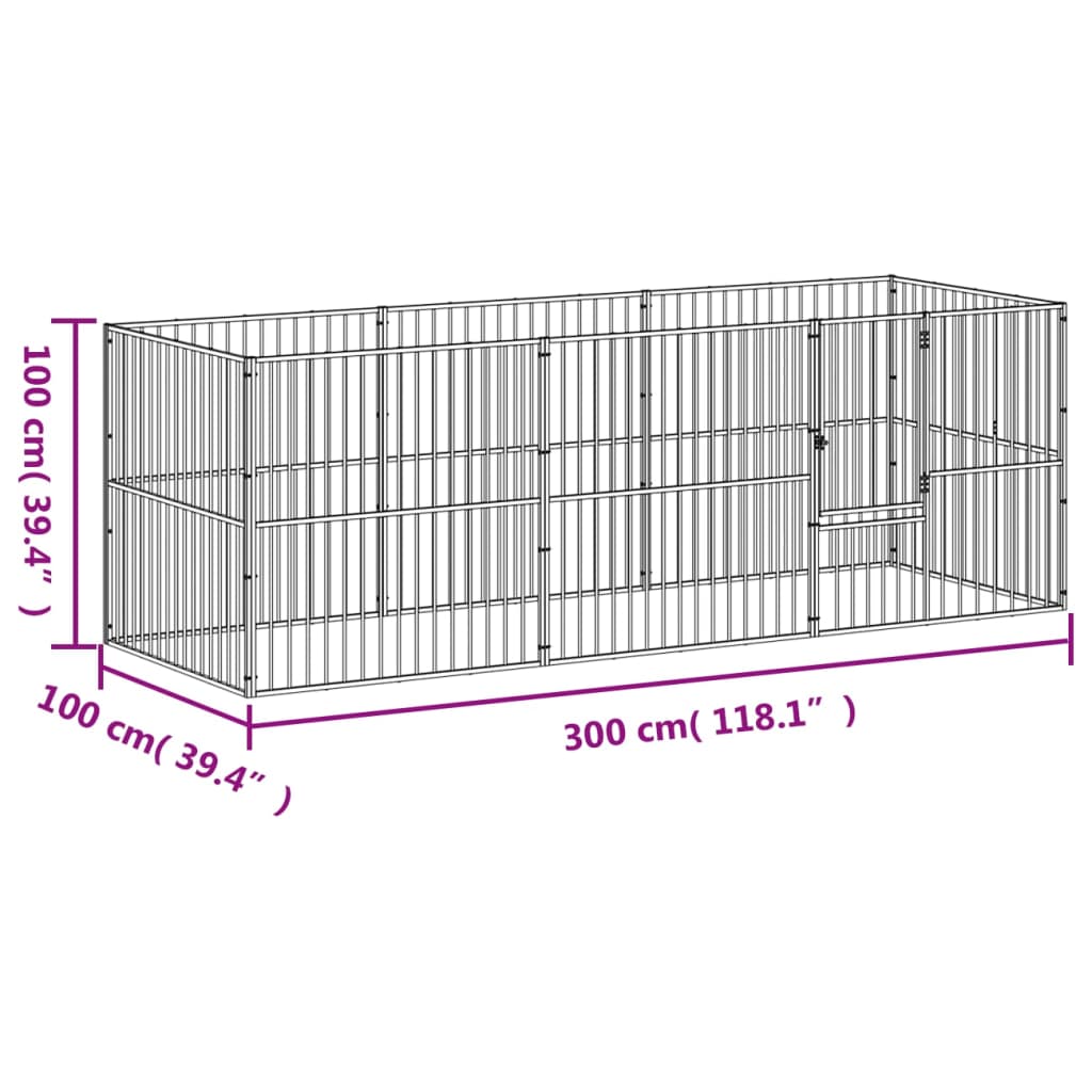 Corralito para perros con 8 paneles acero galvanizado negro