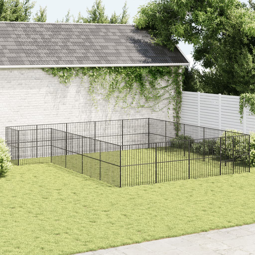 Corralito para perros con 12 paneles acero galvanizado negro