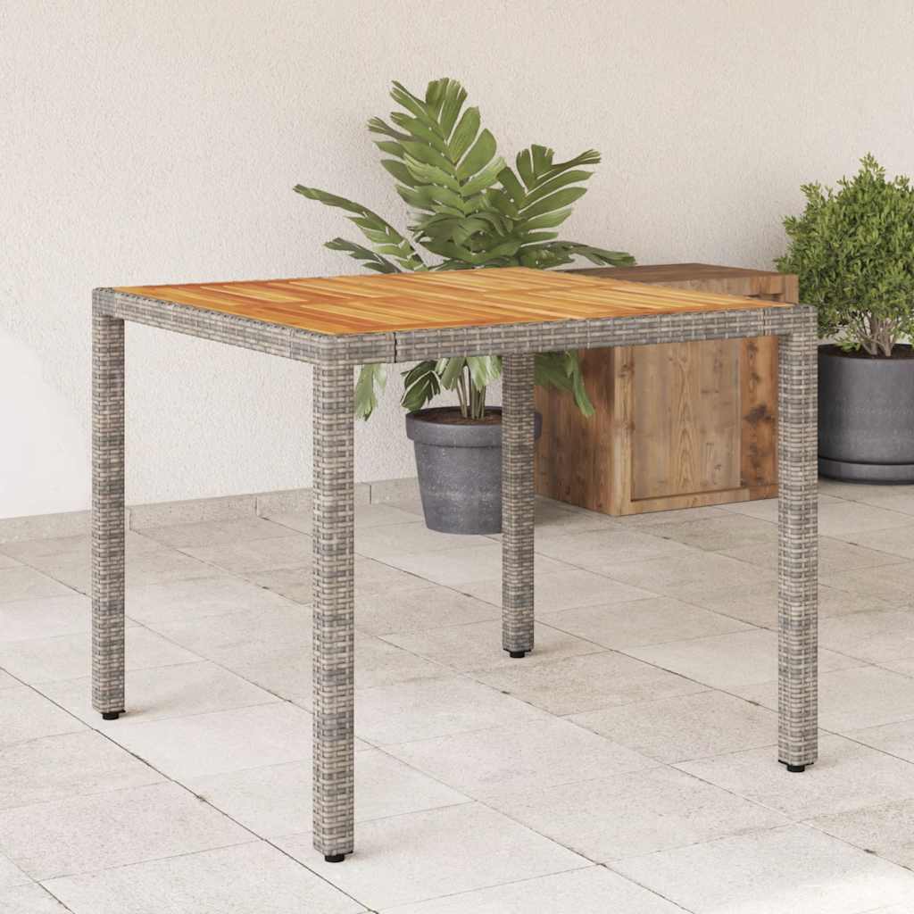 Mesa de jardín superficie madera acacia ratán gris 190x80x75cm