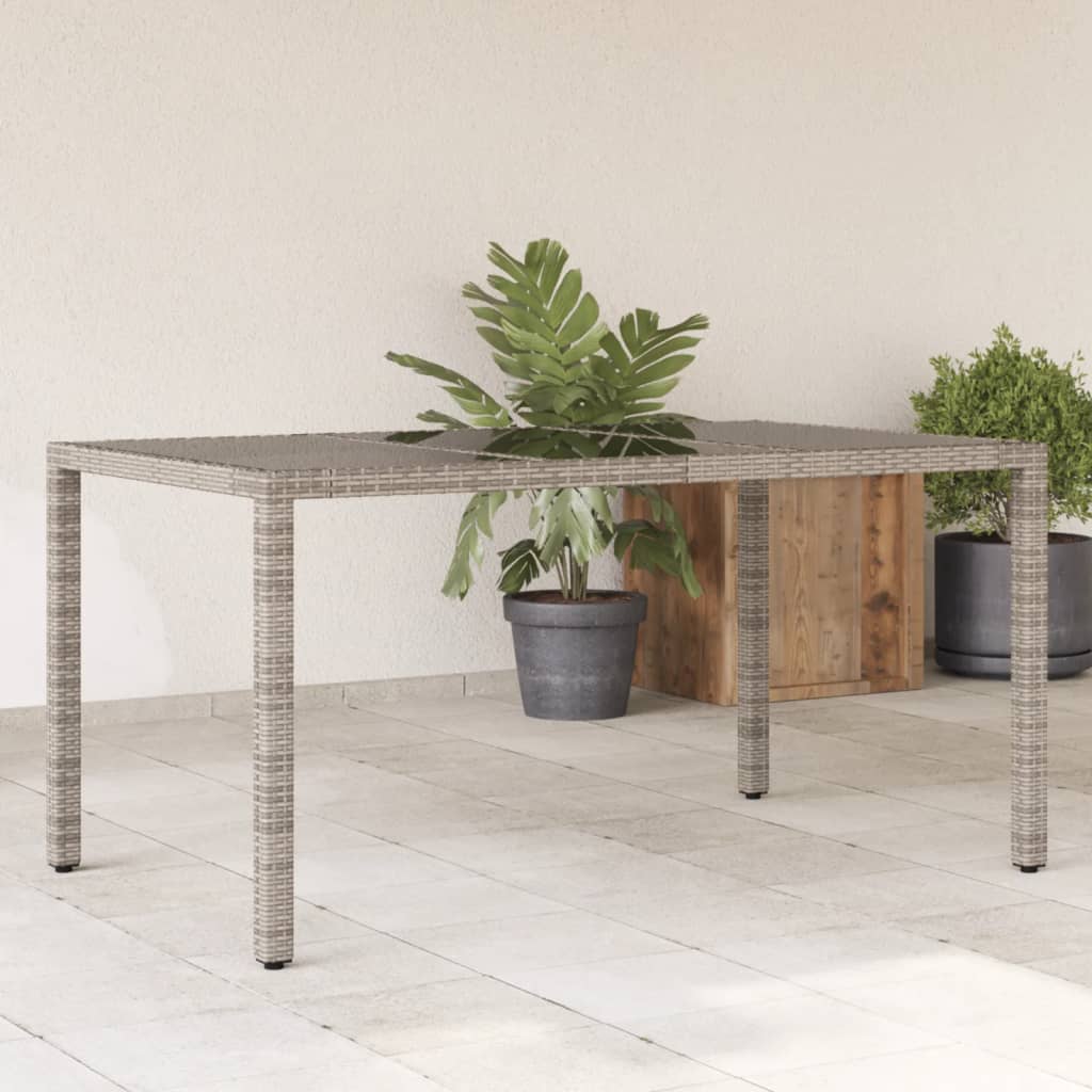 Mesa de jardín superficie de vidrio ratán PE beige 110x68x70 cm