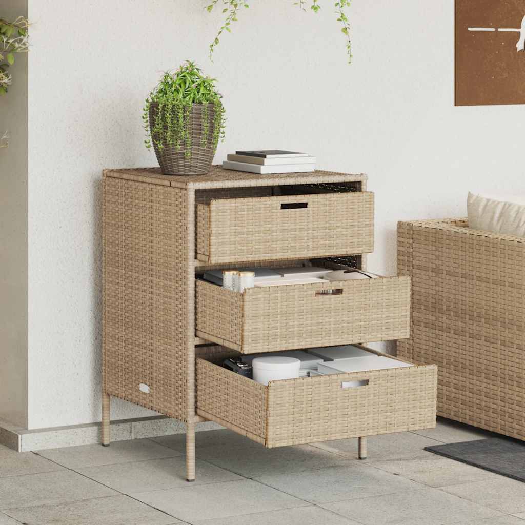 Armario de almacenaje de jardín ratán PE beige 105x55x113 cm