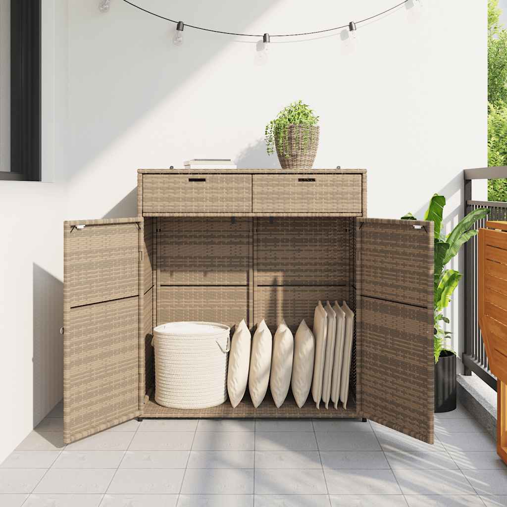 Armario de almacenaje de jardín ratán PE beige 105x55x113 cm