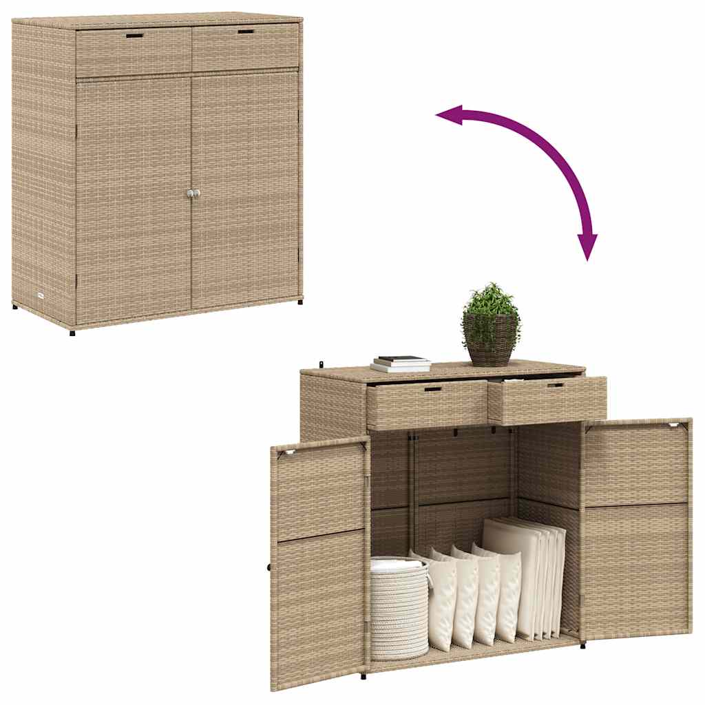 Armario de almacenaje de jardín ratán PE beige 105x55x113 cm
