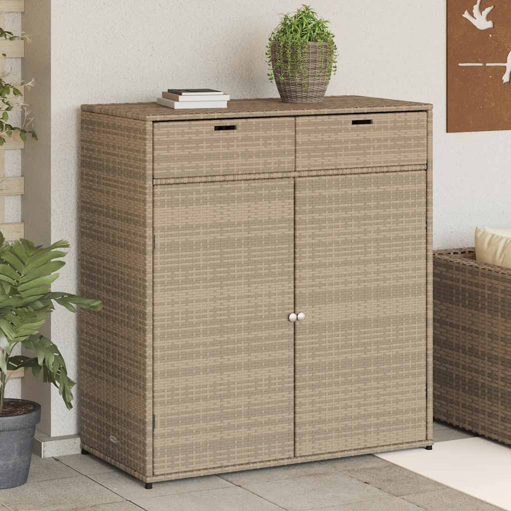 Armario de almacenaje de jardín ratán PE beige 105x55x113 cm