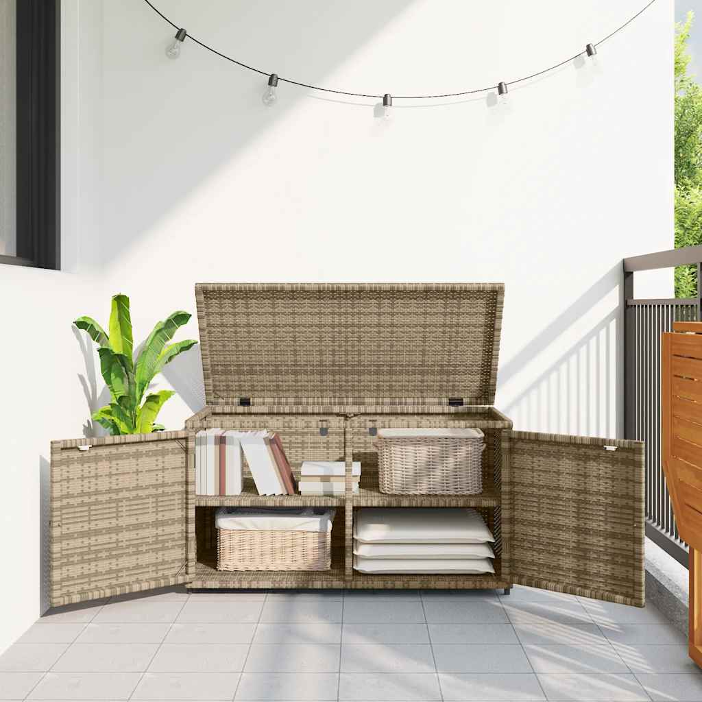 Armario de almacenaje de jardín ratán PE beige 105x55x113 cm