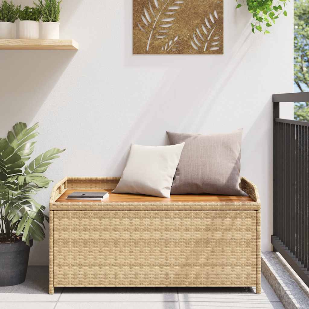 Banco con almacenaje acacia ratán PE beige mezcla 100x50x52 cm