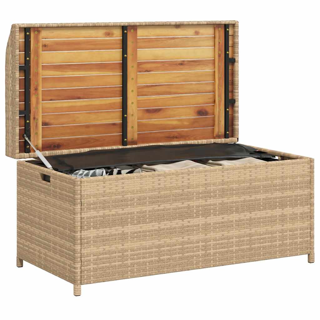 Banco con almacenaje acacia ratán PE beige mezcla 100x50x52 cm