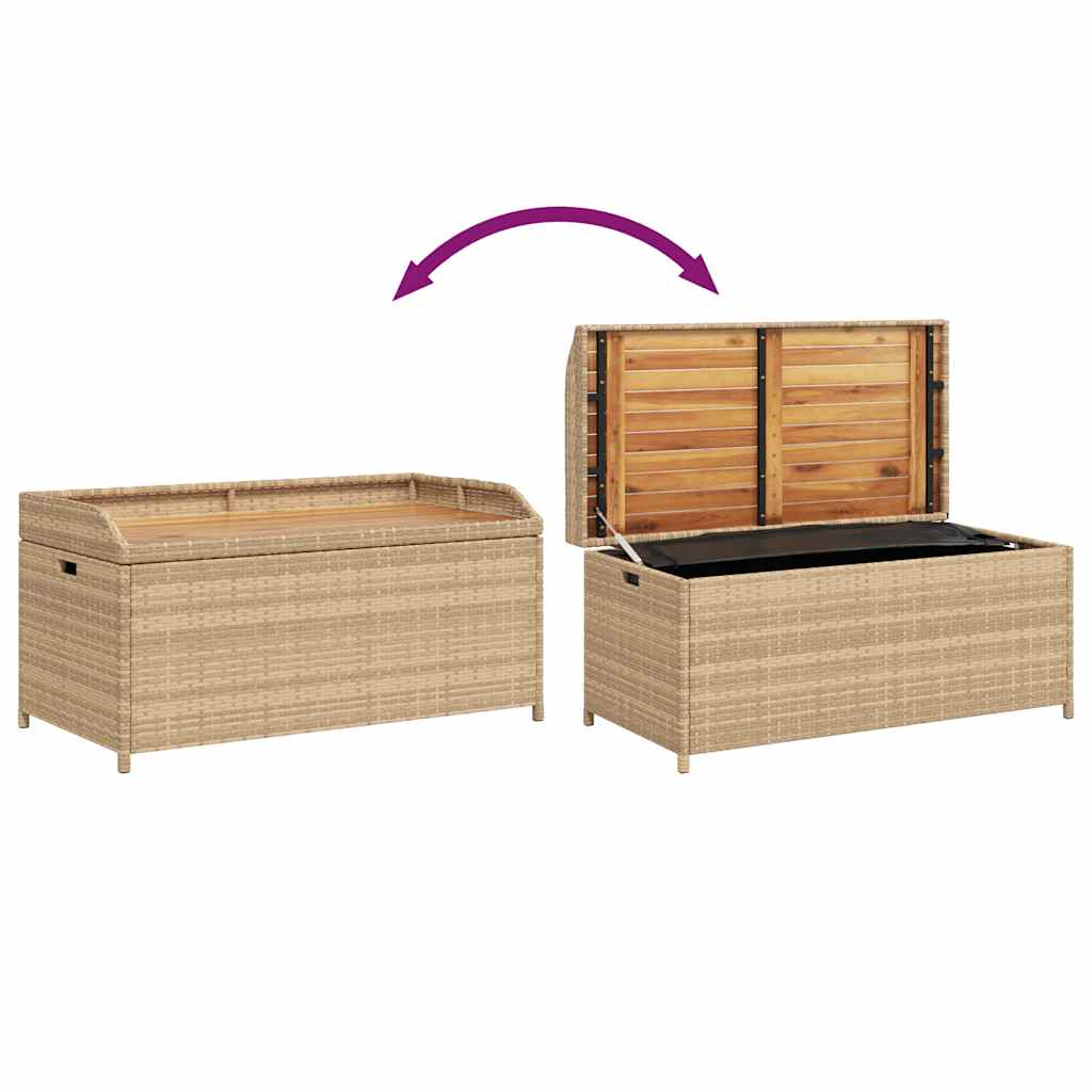 Banco con almacenaje acacia ratán PE beige mezcla 100x50x52 cm