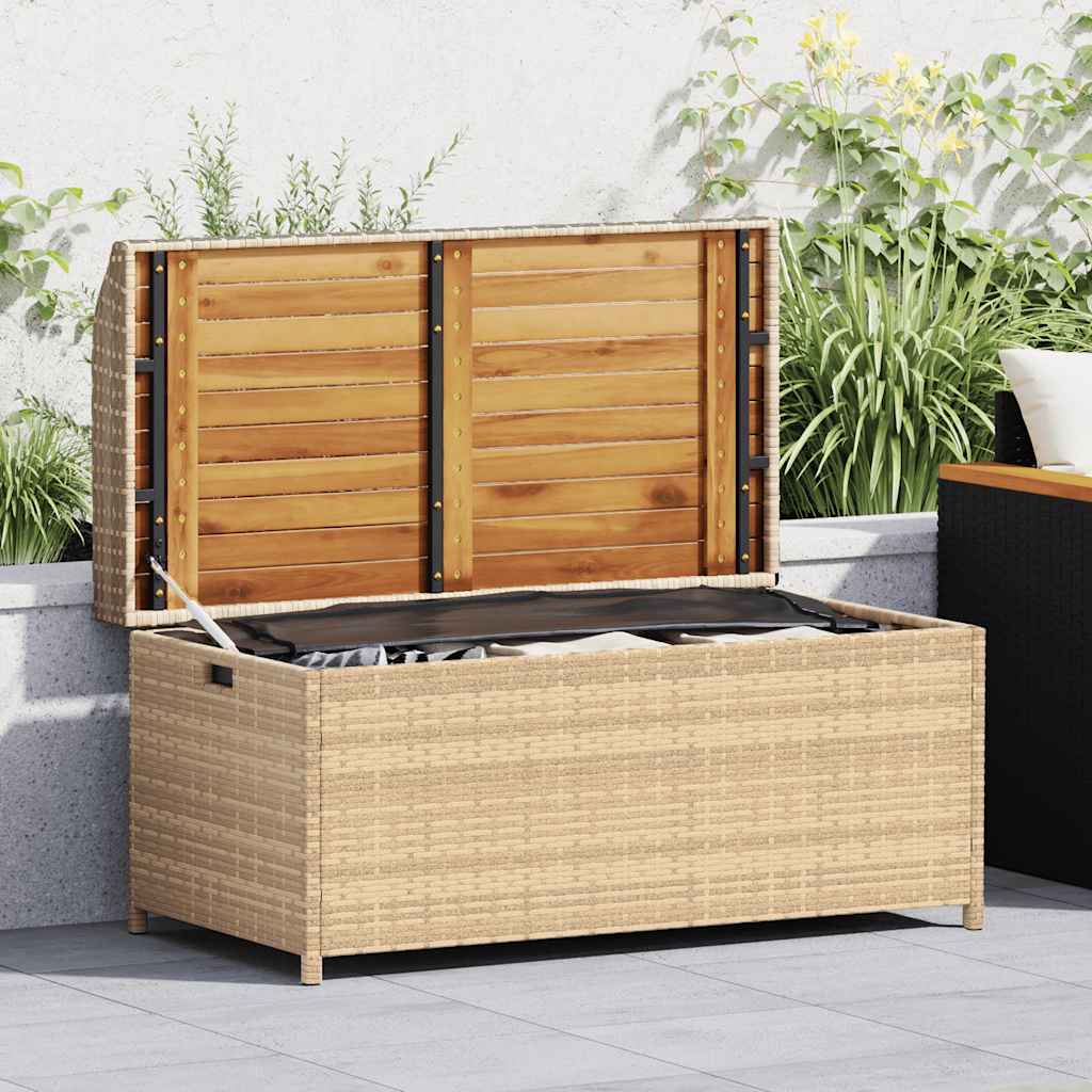 Banco con almacenaje acacia ratán PE beige mezcla 100x50x52 cm