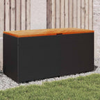 Baúl de jardín con ruedas ratán sintético beige 110x55x73 cm