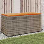 Baúl de jardín con ruedas ratán sintético beige 110x55x73 cm