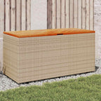 Baúl de jardín con ruedas ratán sintético beige 110x55x73 cm