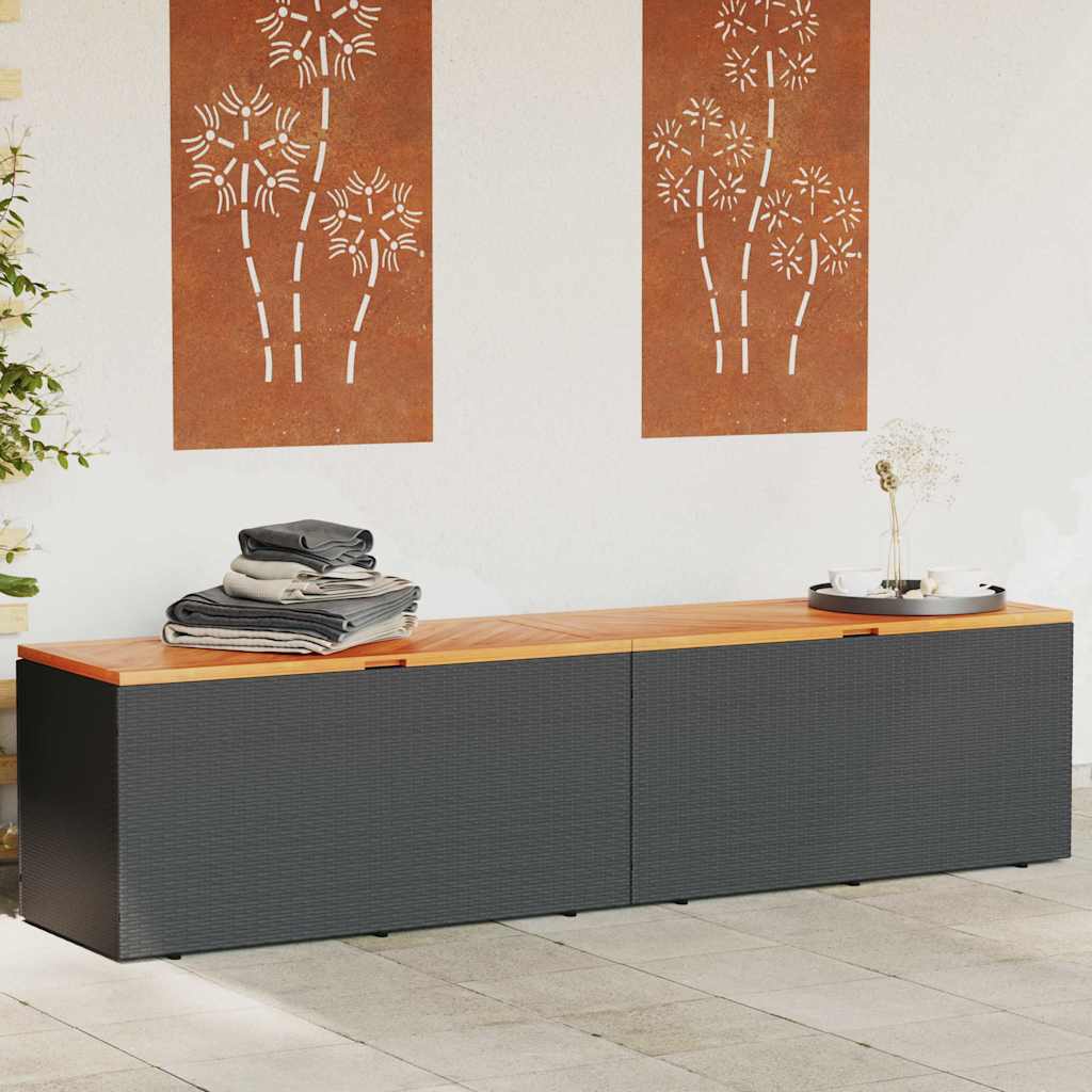Baúl de jardín con ruedas ratán sintético beige 110x55x73 cm
