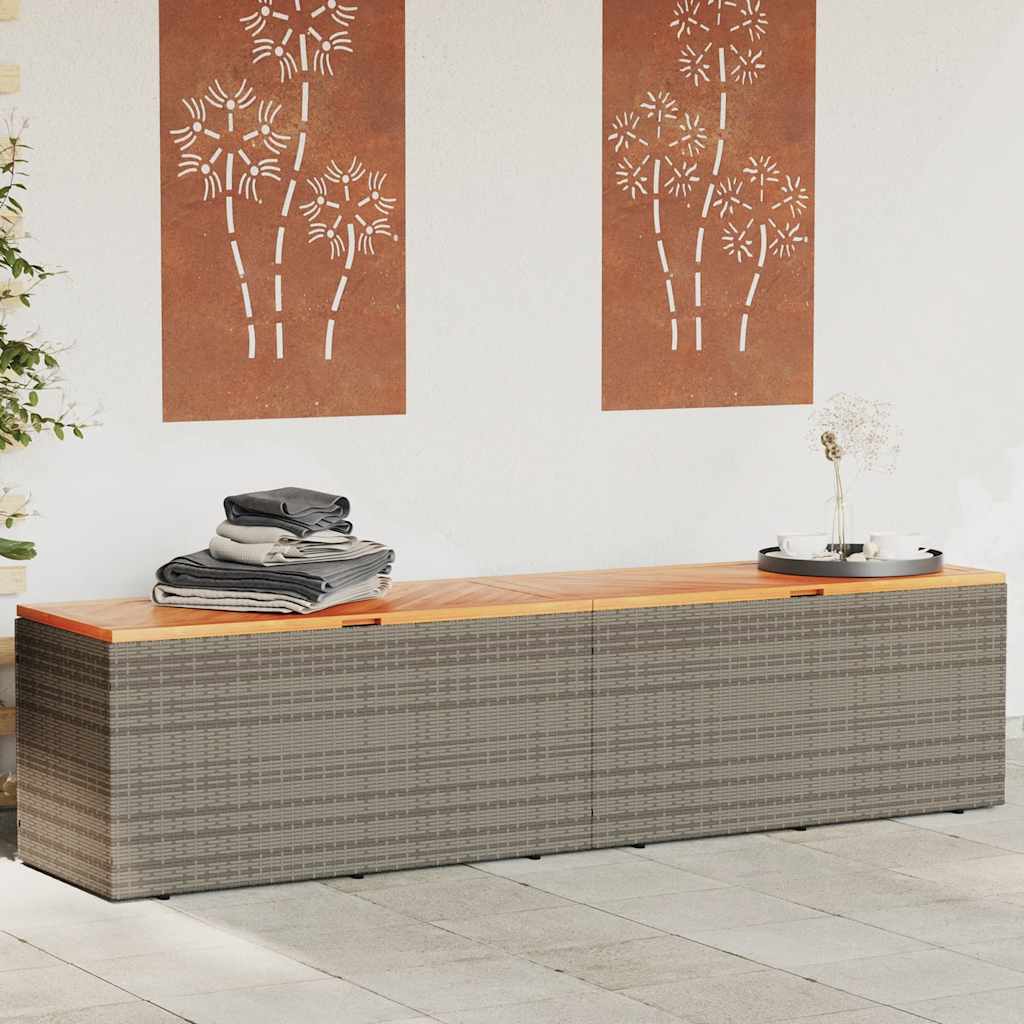 Baúl de jardín con ruedas ratán sintético beige 110x55x73 cm
