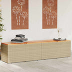Baúl de jardín con ruedas ratán sintético beige 110x55x73 cm