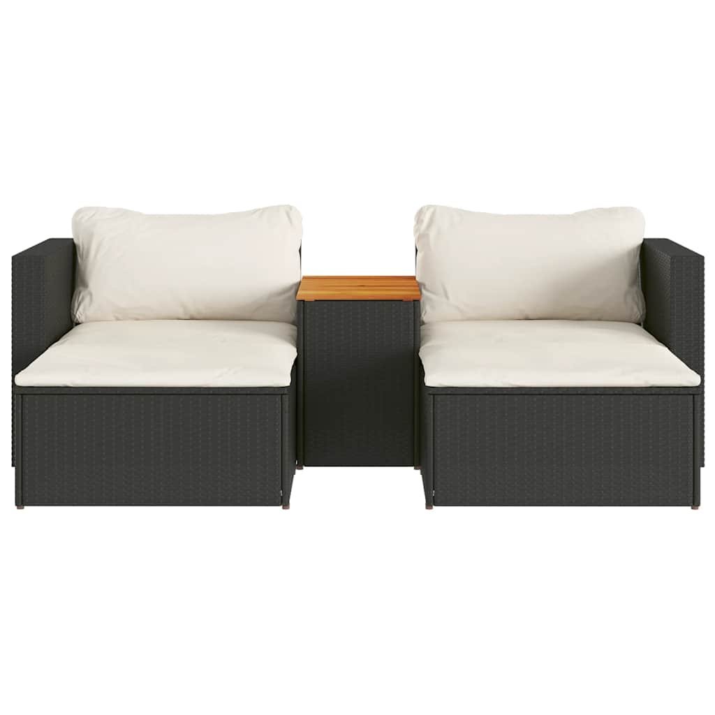 Set sofás jardín y cojines 5 pzas ratán sintético acacia negro