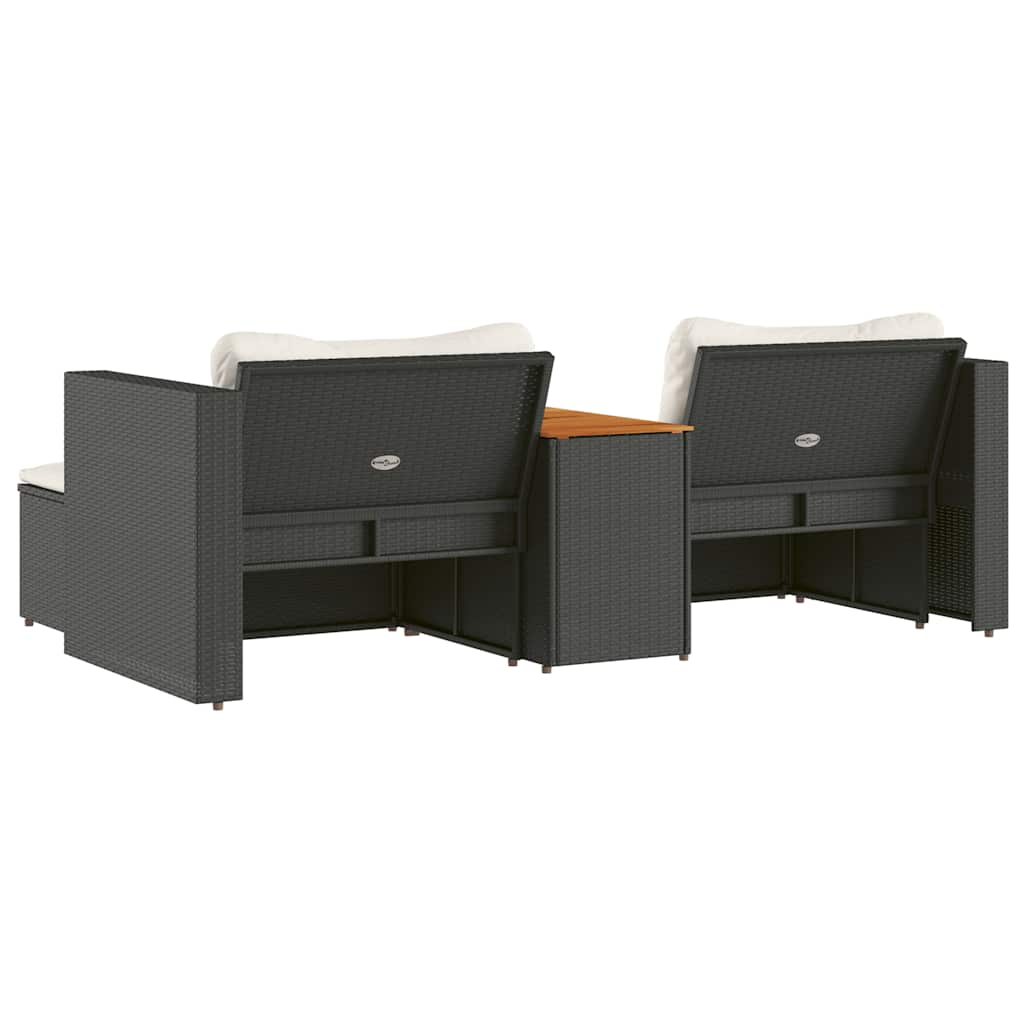 Set sofás jardín y cojines 5 pzas ratán sintético acacia negro