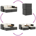 Set sofás jardín y cojines 5 pzas ratán sintético acacia negro