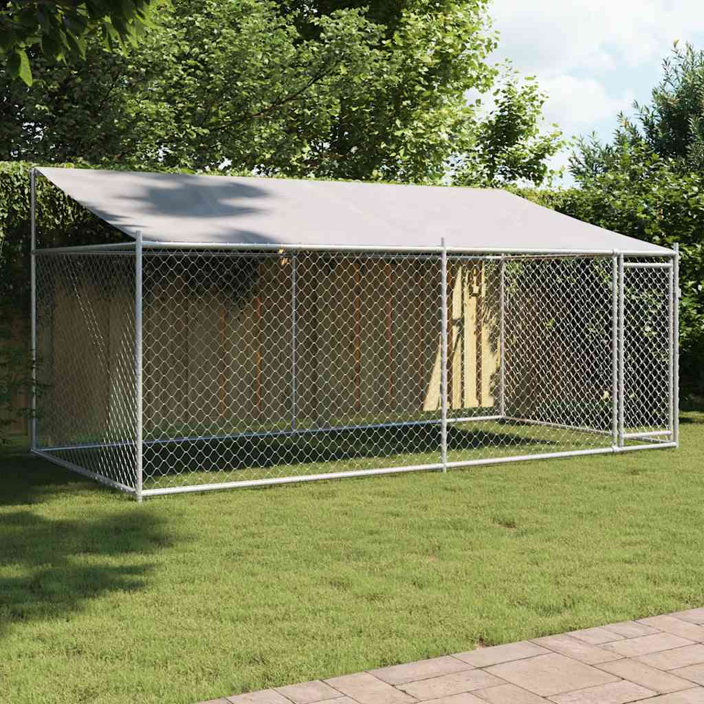 Jaula de perros techo y puerta acero galvanizado gris 10x2x2 m