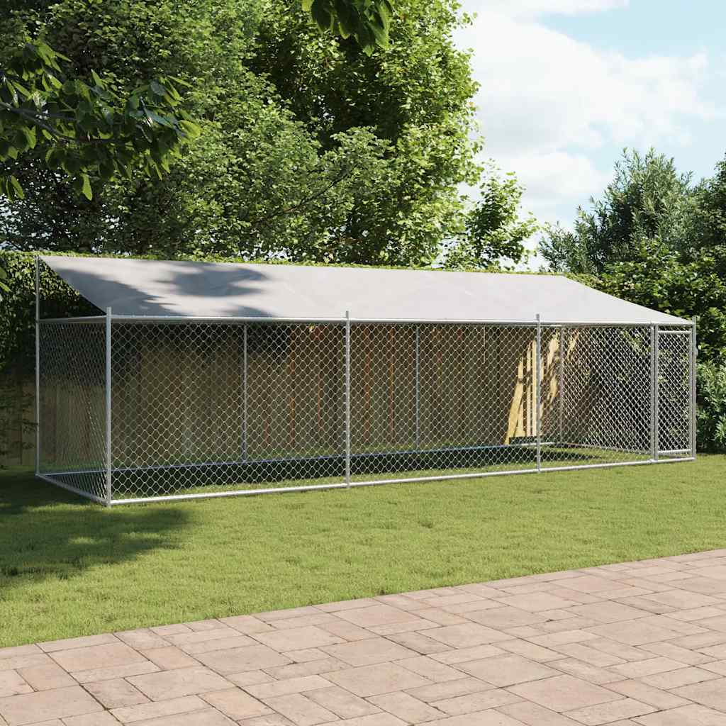 Jaula de perros techo y puerta acero galvanizado gris 10x2x2 m