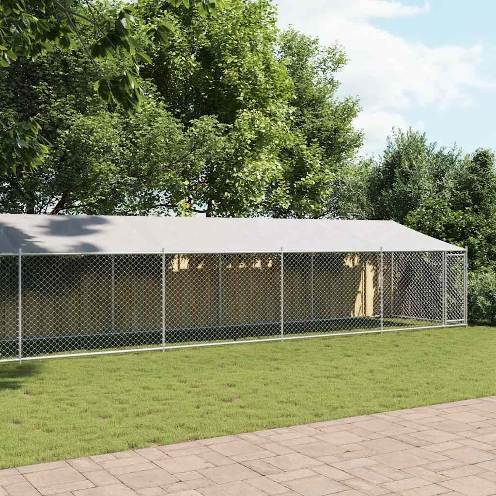 Jaula de perros techo y puerta acero galvanizado gris 10x2x2 m