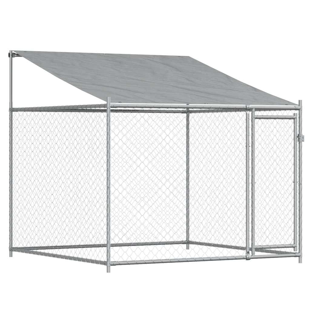 Jaula de perros techo y puerta acero galvanizado gris 10x2x2 m