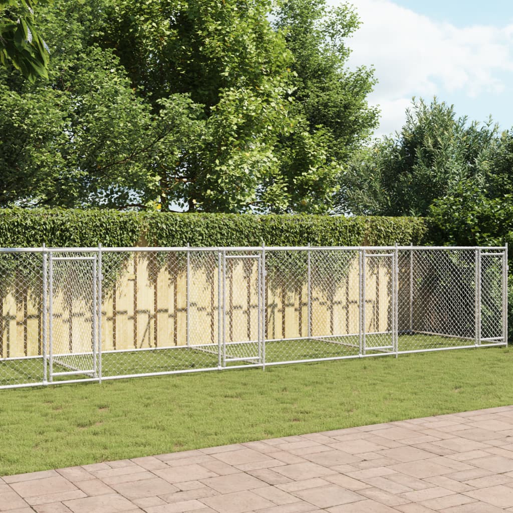 Jaula de perros con puerta acero galvanizado gris 12x2x1,5 m