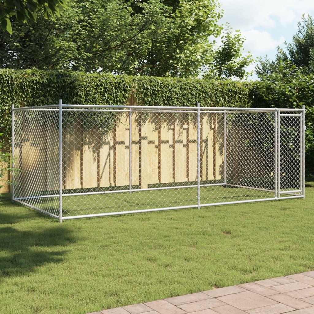 Jaula de perros con puerta acero galvanizado gris 12x2x1,5 m